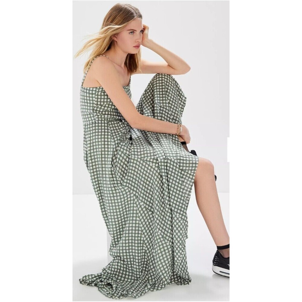 Auguste The Label Orange Gingham Paneled Maxi Dress sz 4 Prairie Cottagecore
